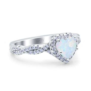 Art Deco Heart Infinity Wedding Bridal Ring Lab Created White Opal 925 Sterling Silver